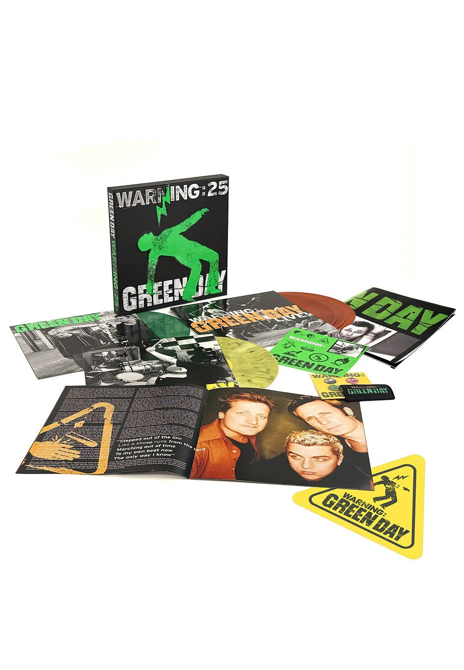 Green Day - Warning (25th Anniversary Deluxe Edition) Deluxe Indie/ D2C Vinyl Box - Green, Yellow and Orange (with Sign) - VINYL